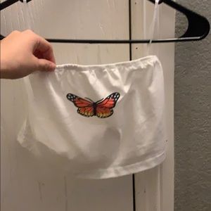 White butterfly crop top